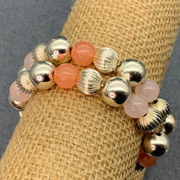 Breast Cancer Awareness Bracelet Stretch Pink Silver Fluted Ribbon Charm BCA - Picture 3 of 5